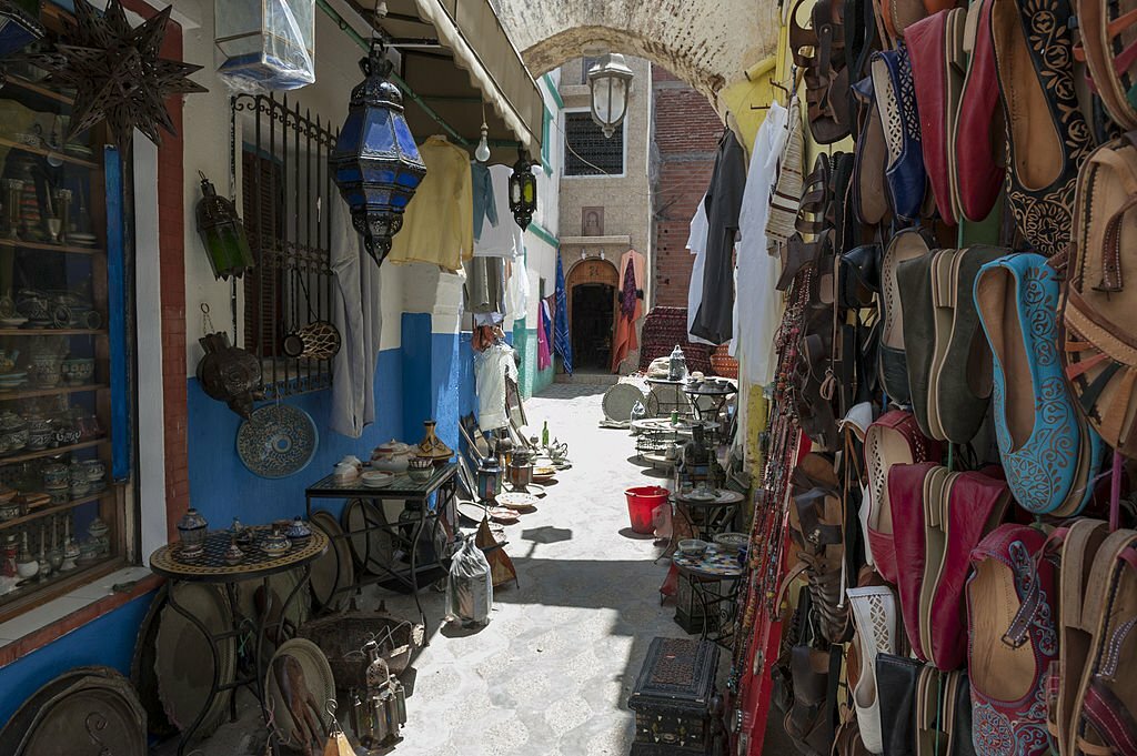 Some crafts for sale in the shops in Asilah. Morocco, North Africa